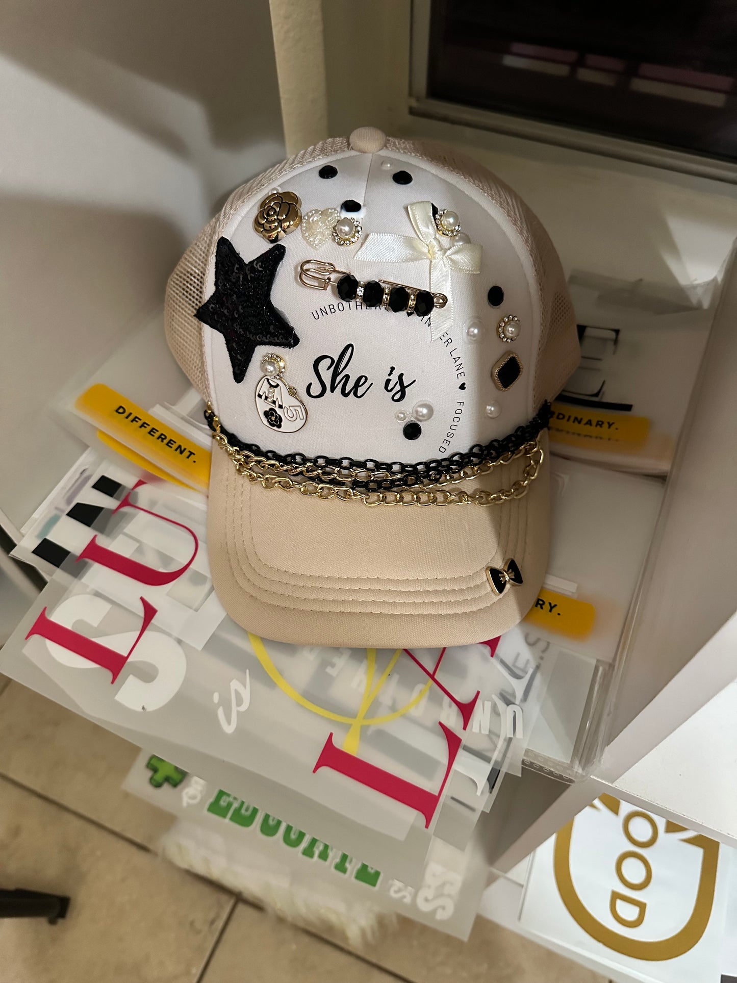 "Unbothered Focus"- Khaki Luxe Trucker Hat / Limited Edition