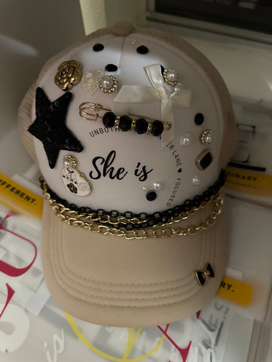 "Unbothered Focus"- Khaki Luxe Trucker Hat / Limited Edition